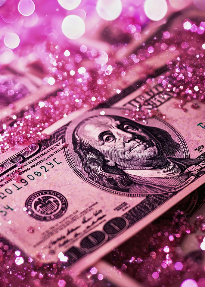 Pink Glitter Cash Aesthetic with Hundred Dollar Bills