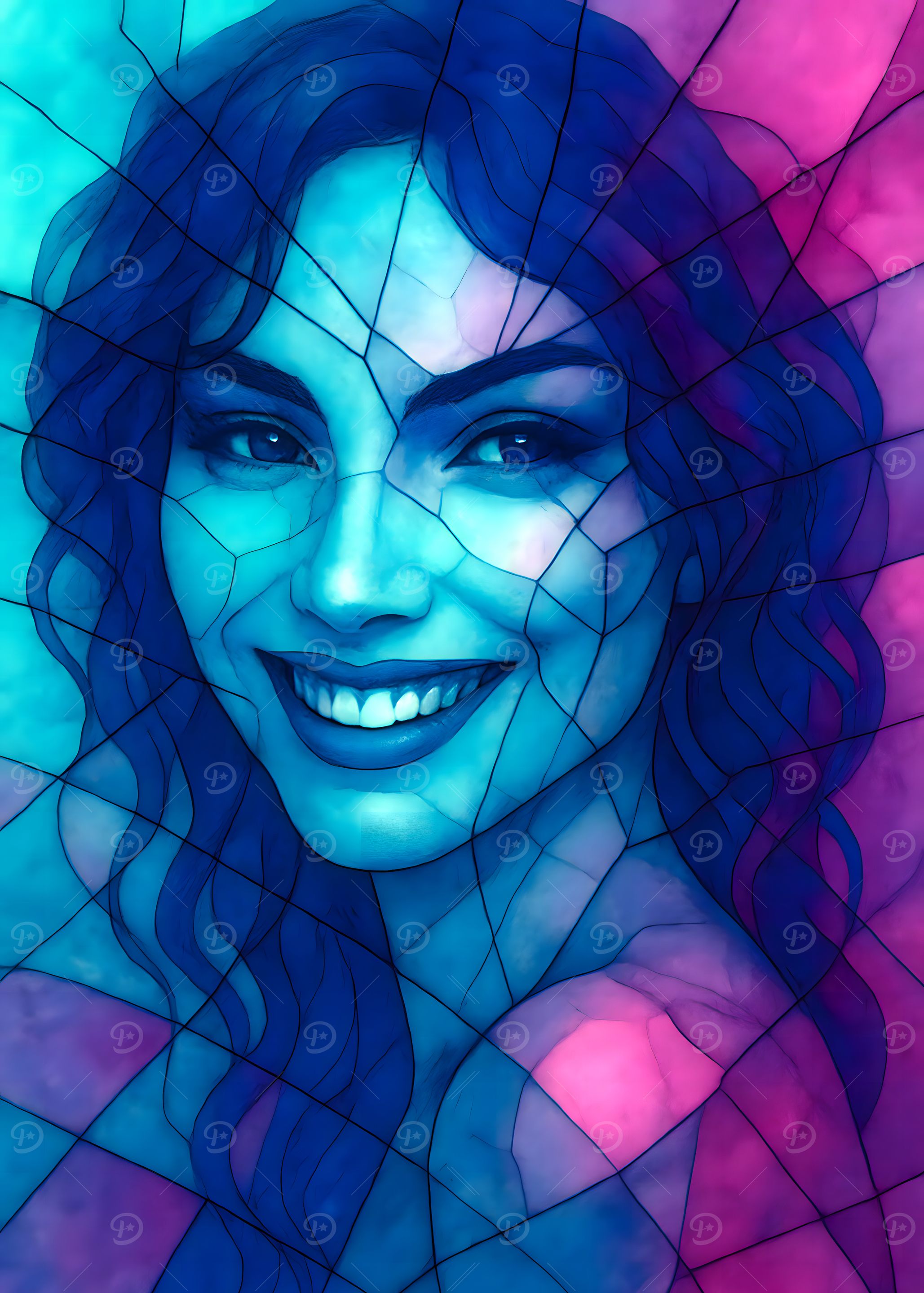 Radiant Smilling Beauty in Blue and Pink