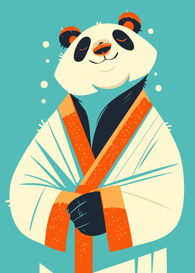Comfy Panda in a Robe Cute Minimalist Art Illustration
