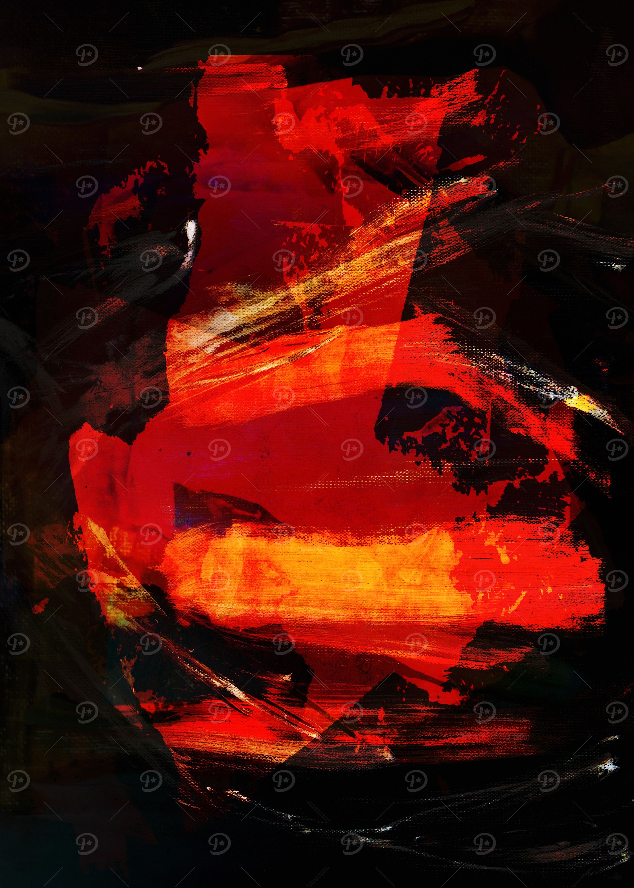 Abstract Fireworks Red and Black Painting