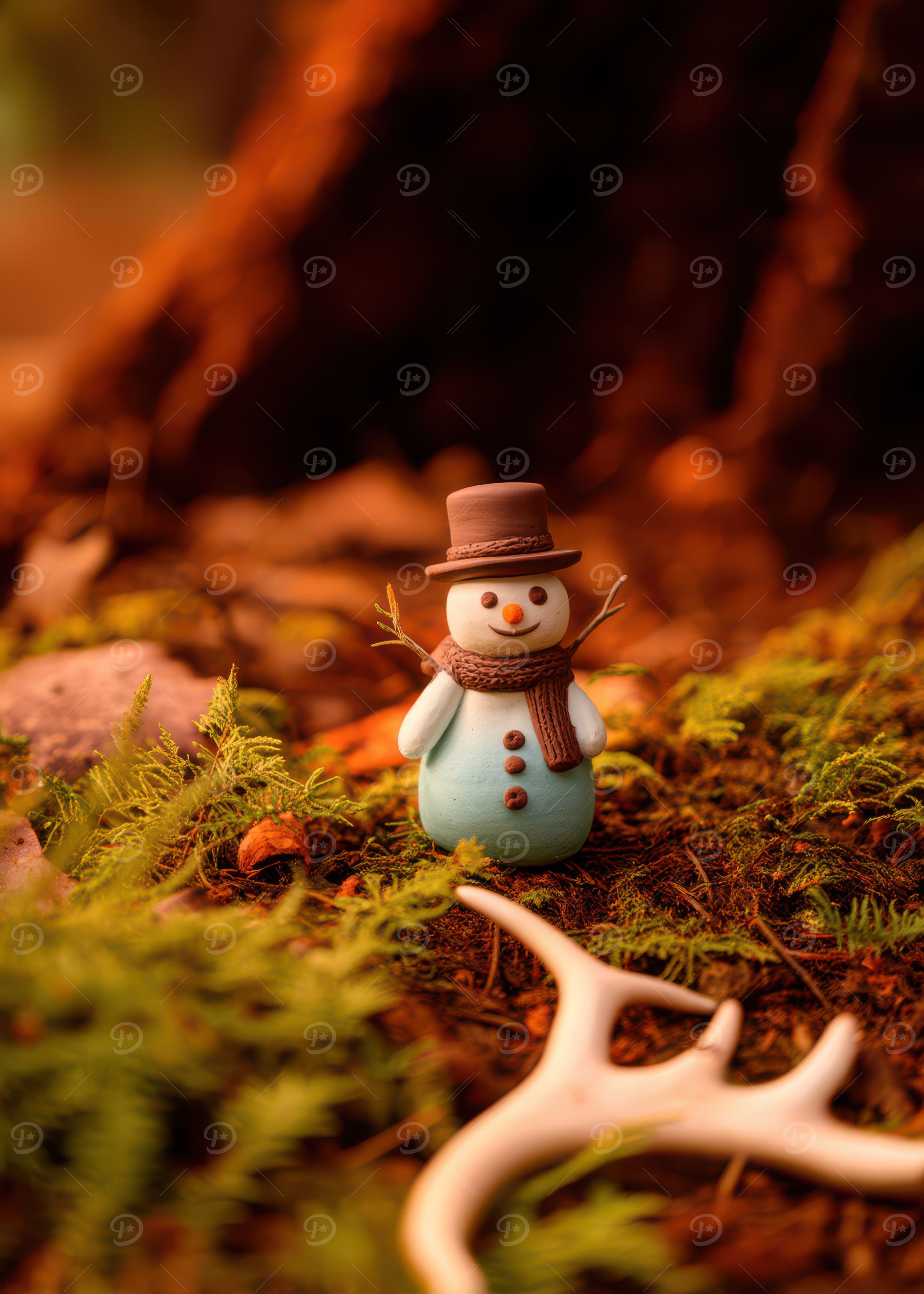 Clay Snowman in Forest