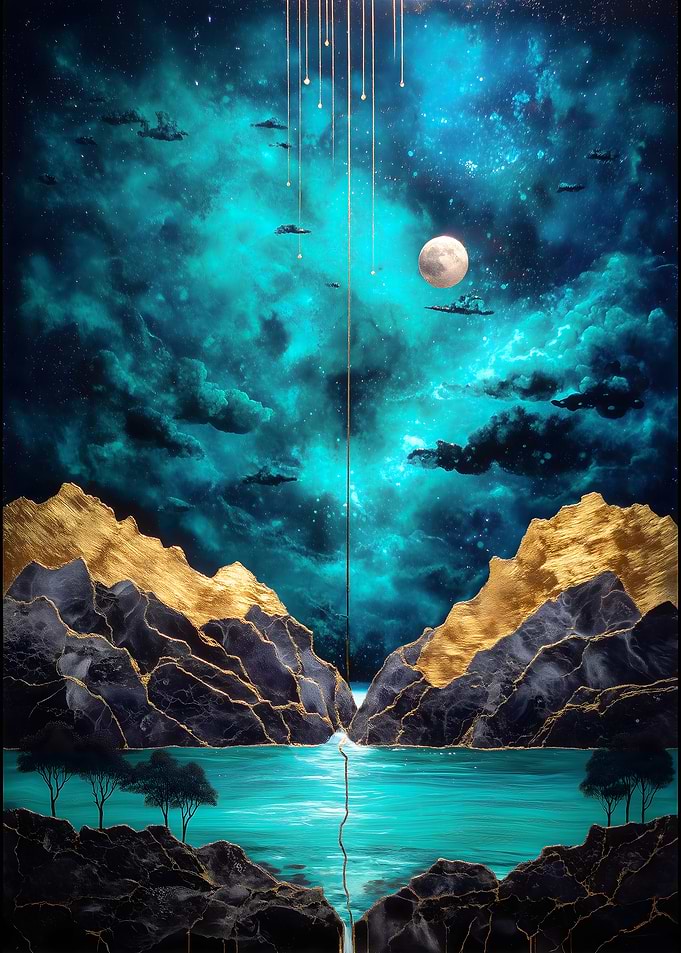 Golden Mountains & Night Sky