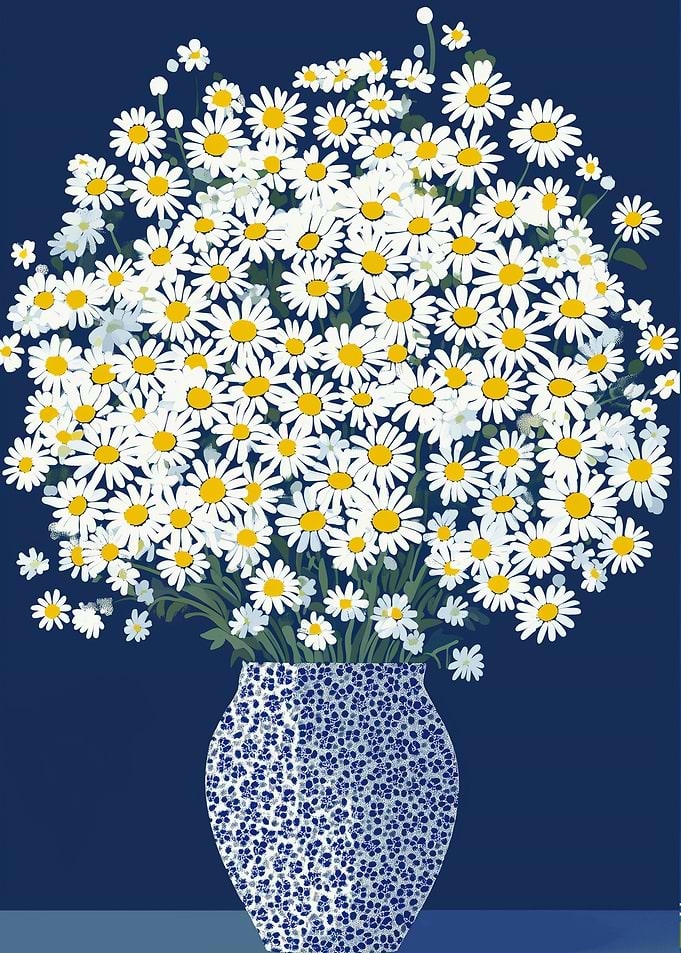 Daisy Bouquet in Blue Vase