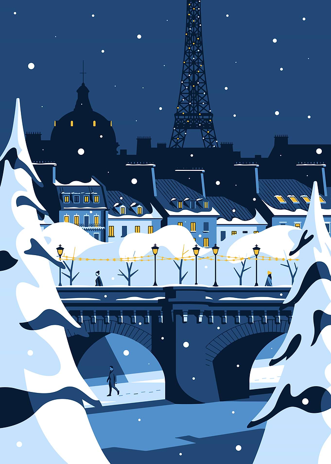 Snowy Paris Night