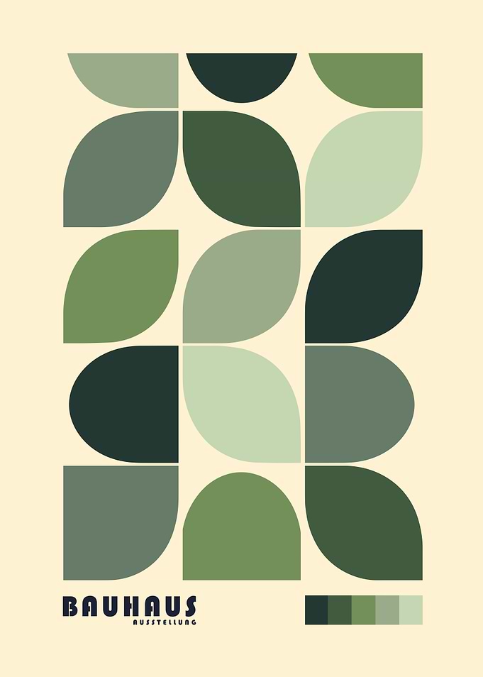 Bauhaus Geometric Green Leaves
