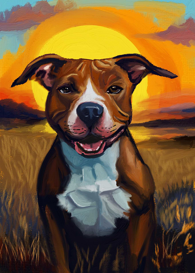 Happy Pitbull Sunset Portrait