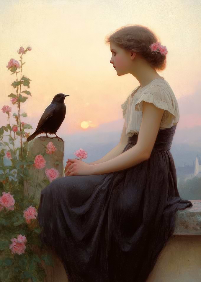 Girl and Bird at Sunset