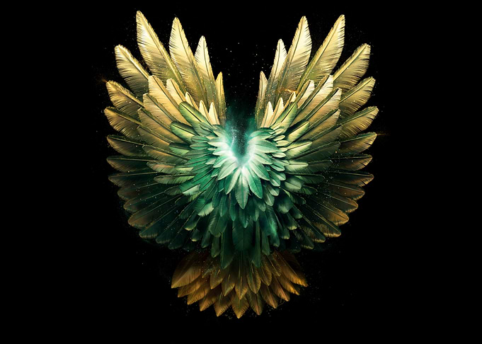 Golden Green Angel Wings