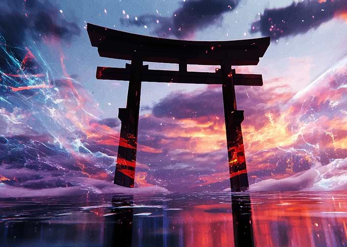 Japanese Torii Gate at Sunset