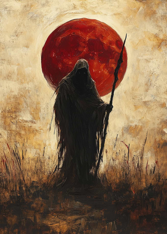 Dark Figure Under Blood Moon