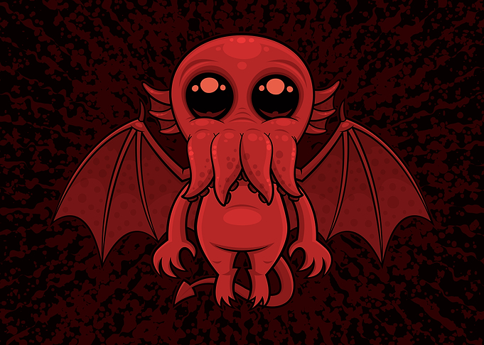 Cute Red Cthulhu Sea Monster With Wings