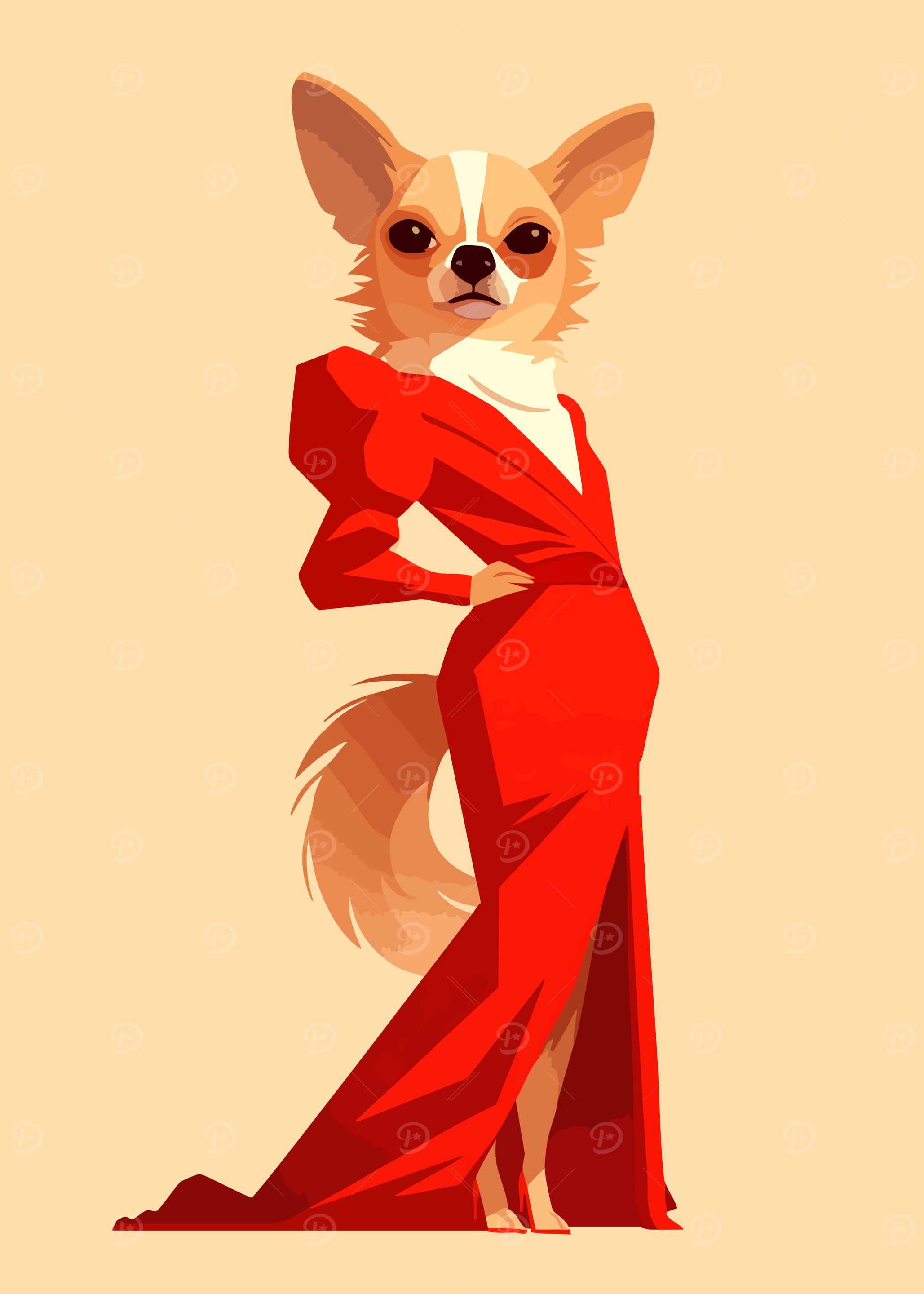 Chihuahua in Red Dress Minimalist Art Illustration