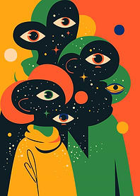 Abstract Cosmic Creatures Minimalist Art Illustration