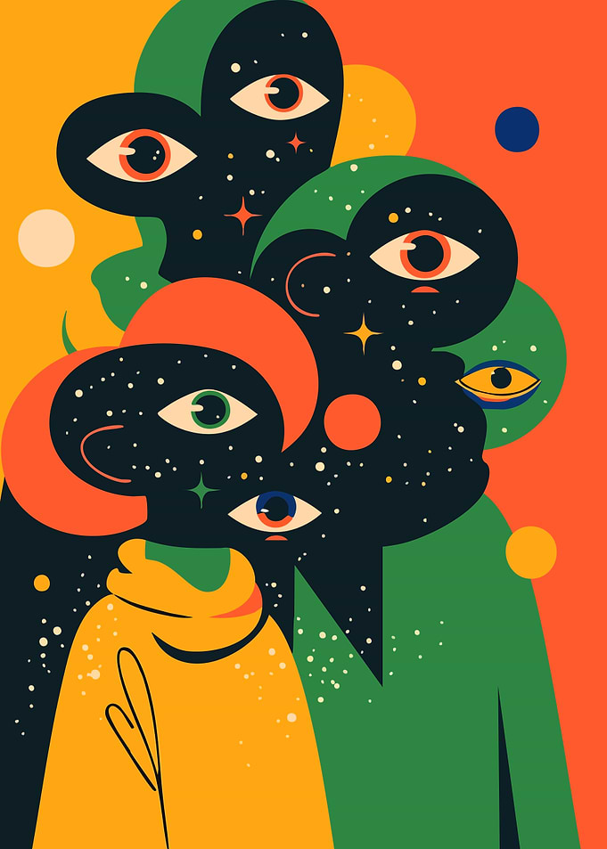 Abstract Cosmic Creatures Minimalist Art Illustration