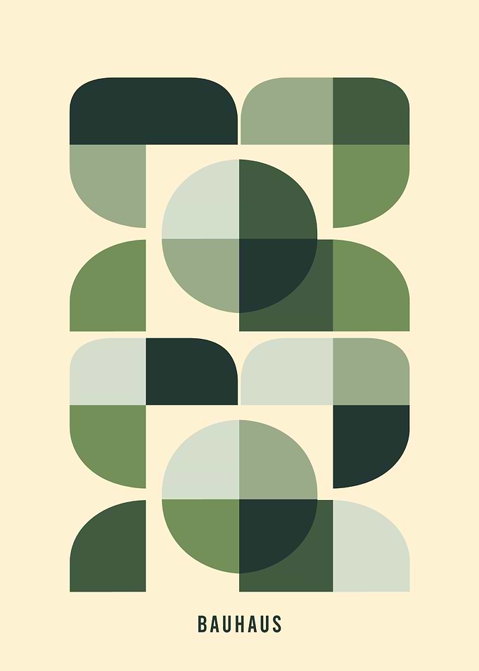 Bauhaus Geometric Art Green Mid Century