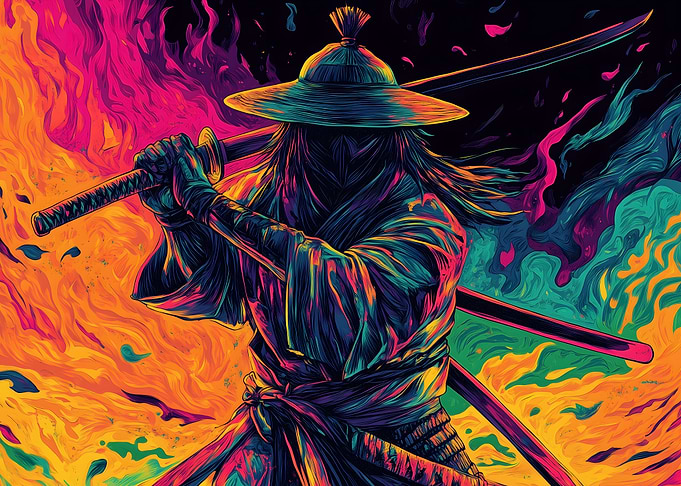 Samurai Warrior in Flames