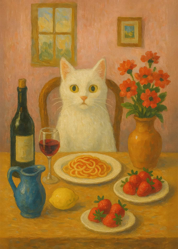 Cat at Dinner Table