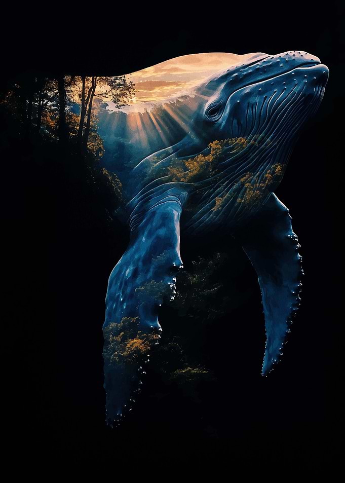 Whale and Forest Double Exposure