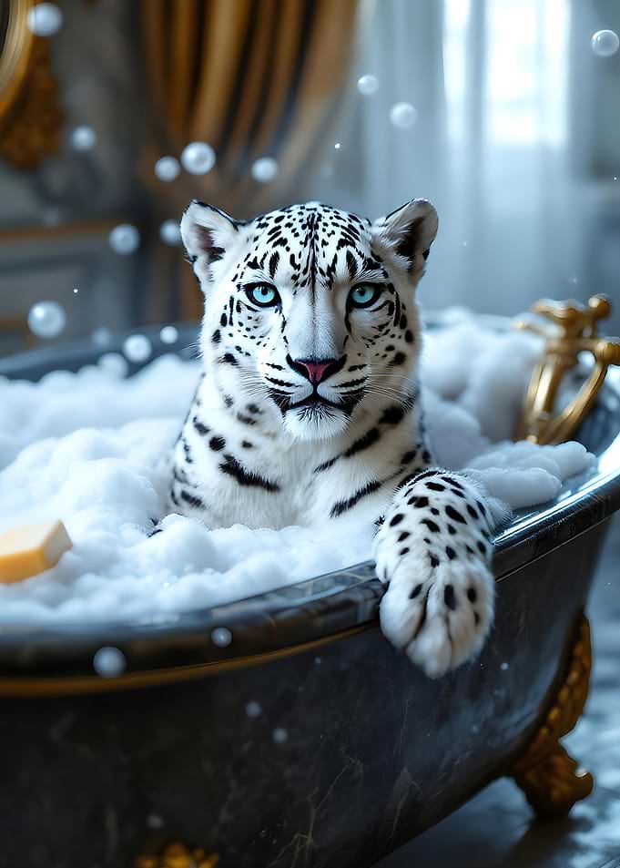 Snow Leopard in a Bubble Bath