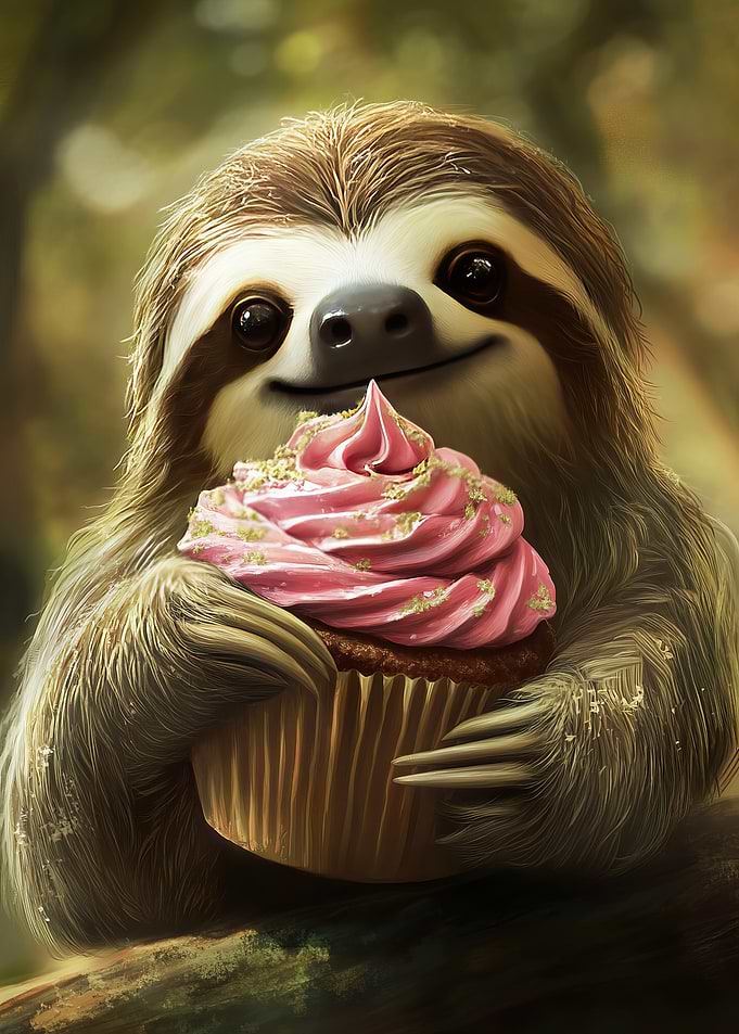 Cute Sloth with Cupcake