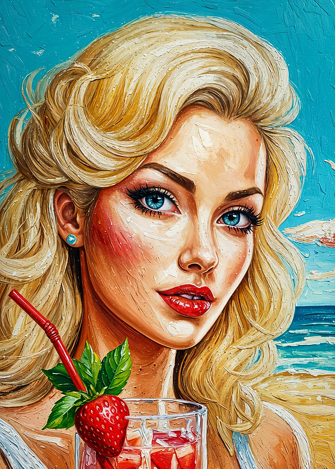 Blond Woman with Cocktail painting