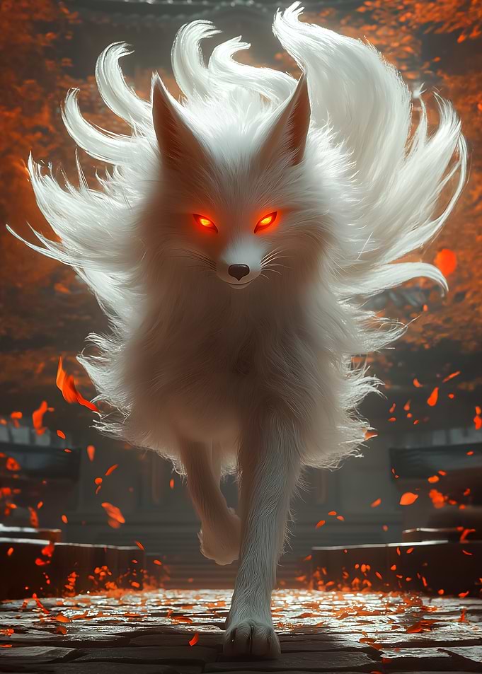 White Fox with Fiery Eyes