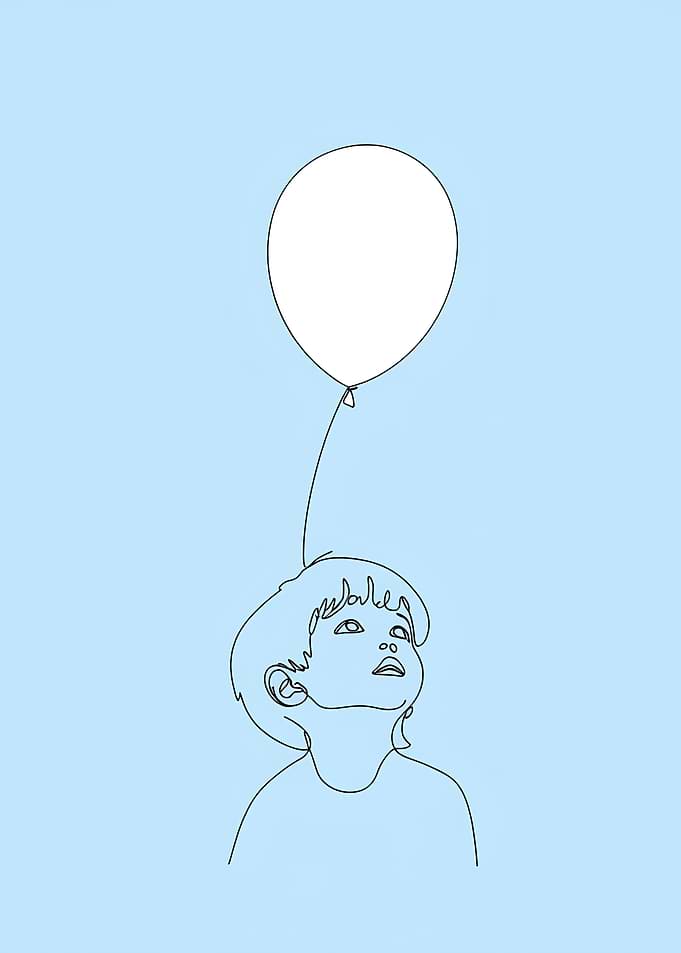 Child with Balloon Minimalist Line Art