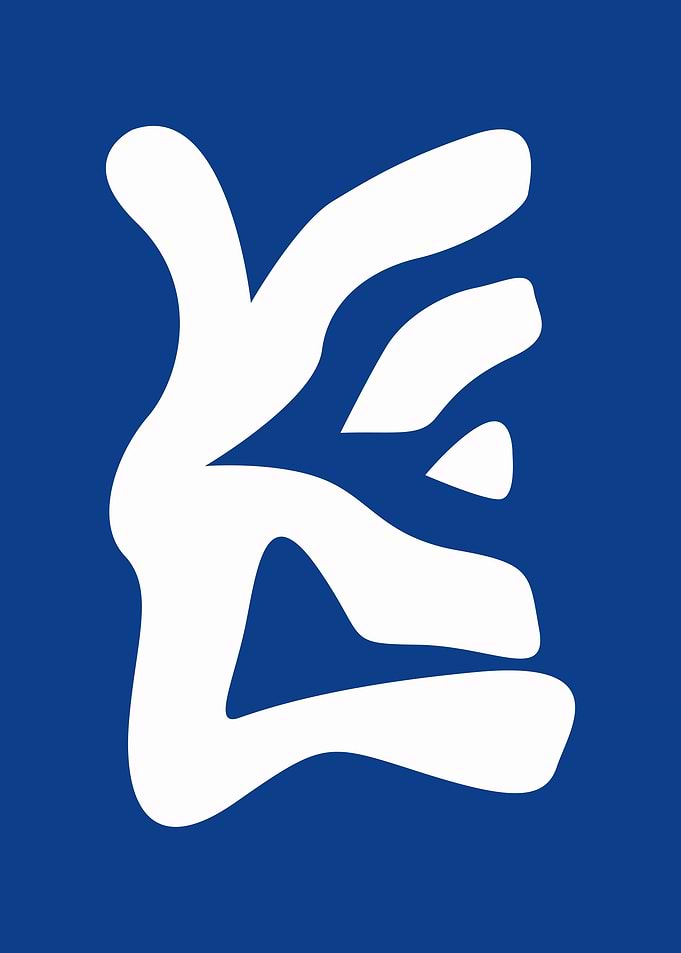 Abstract White Shape on Blue