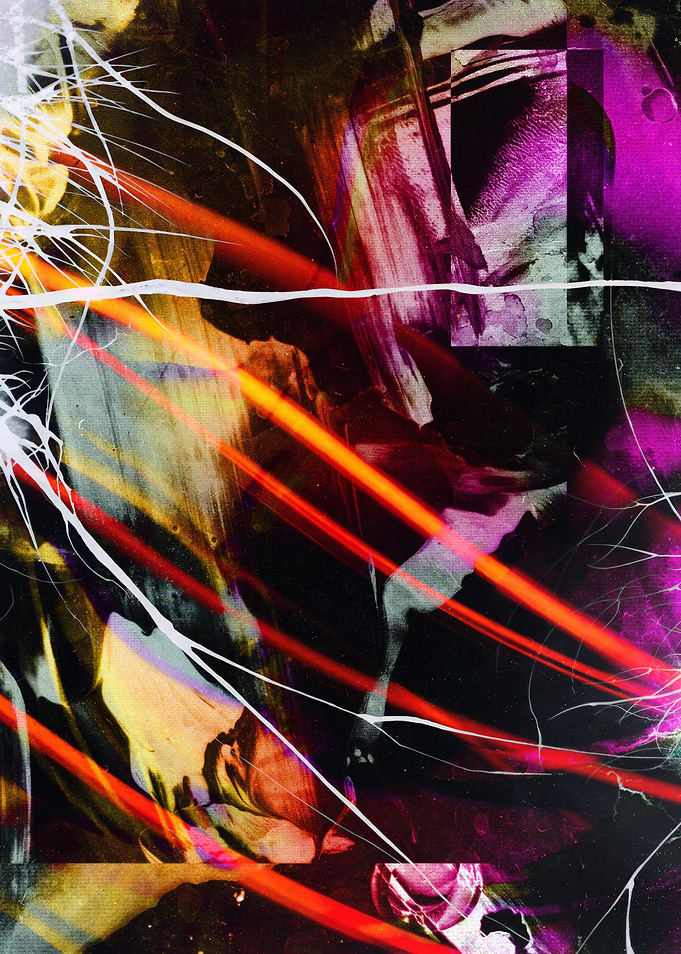 Abstract Collage Art with Bright Lines