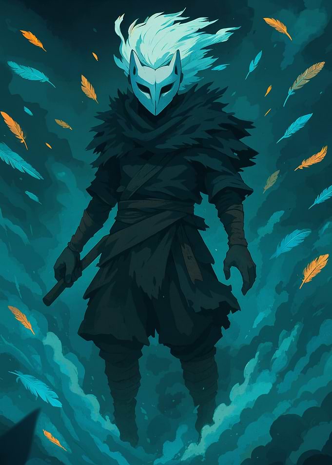 Masked Figure in Blue Mist