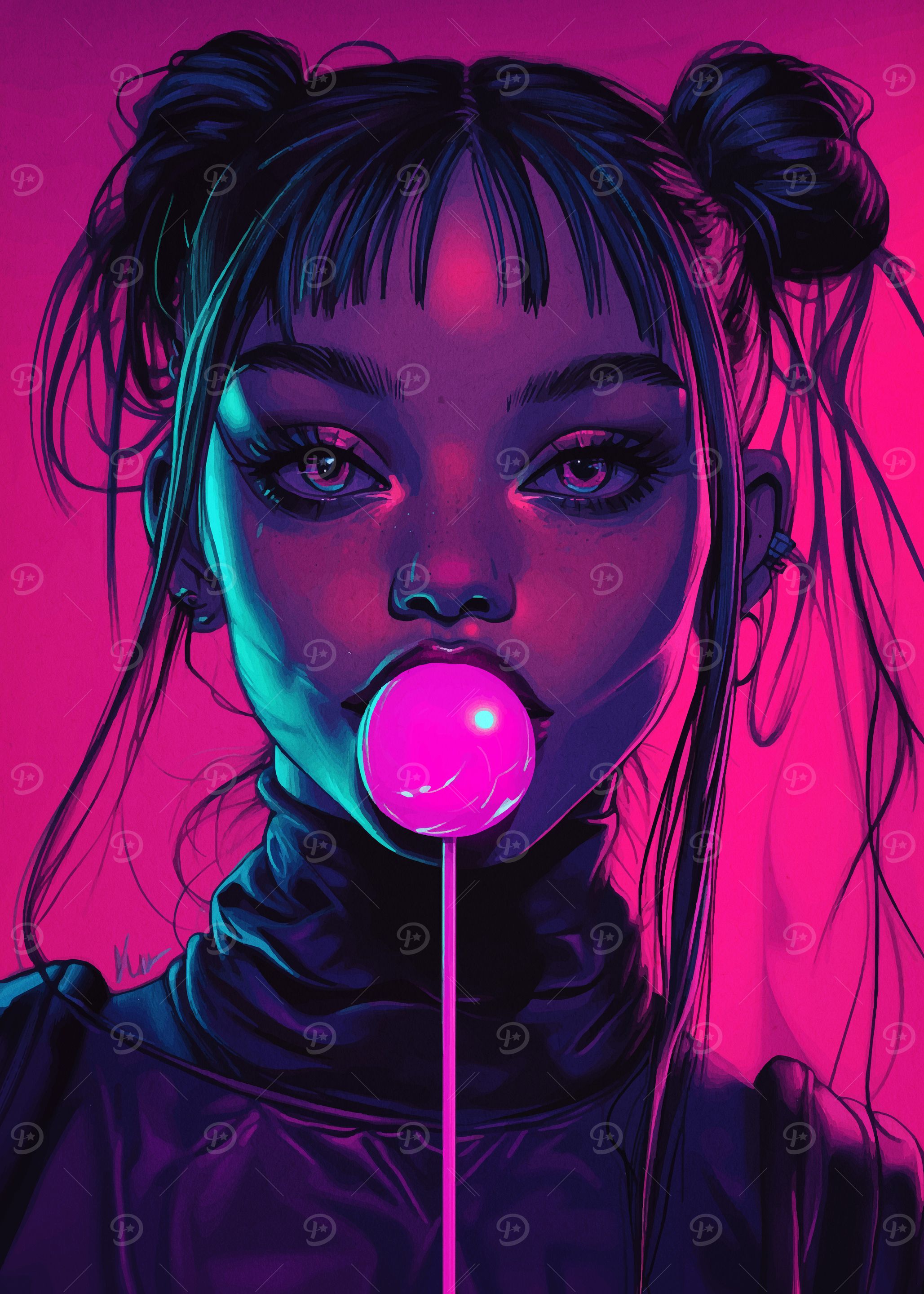Neon Girl with Lollipop