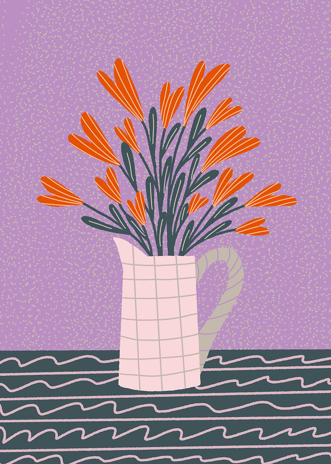 Abstract Orange Flowers in a Pitcher