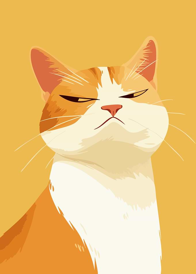 Suspicious Orange Cat Minimalist Art Illustration