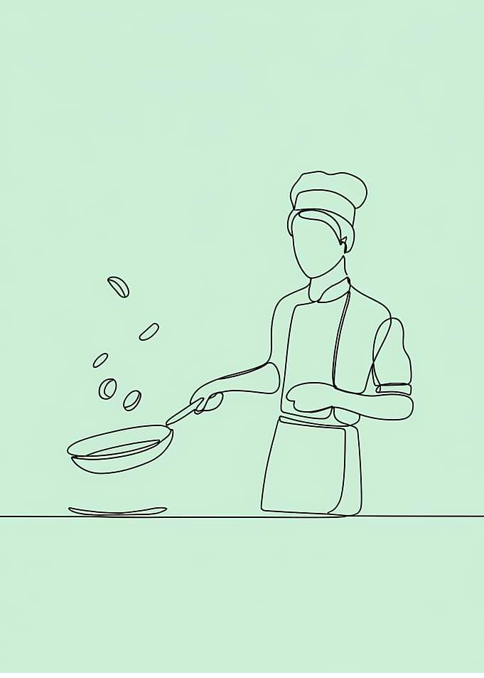 Chef Tossing Food Minimalist Line Art