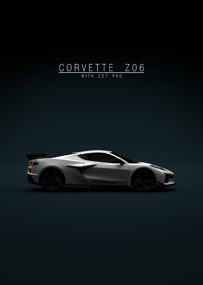 Corvette C8 Z06 Z07 2023 - White - Green Bkg