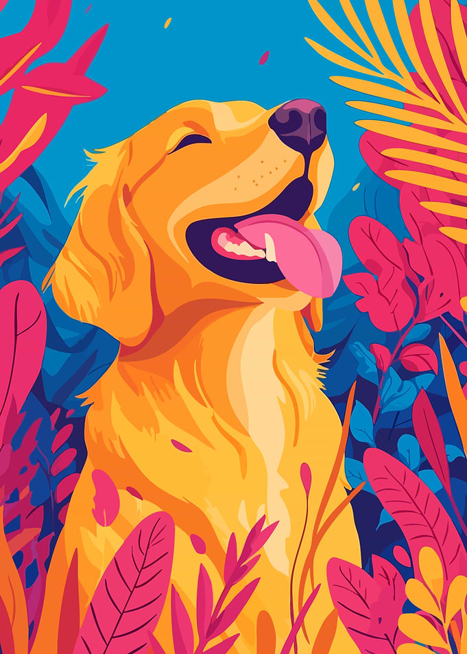 Golden Retriever in Nature Bloom Minimlist Art