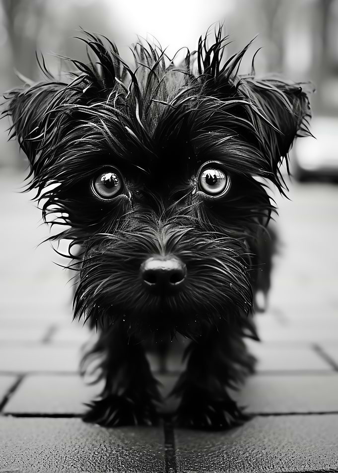 Wet Black Dog Portrait