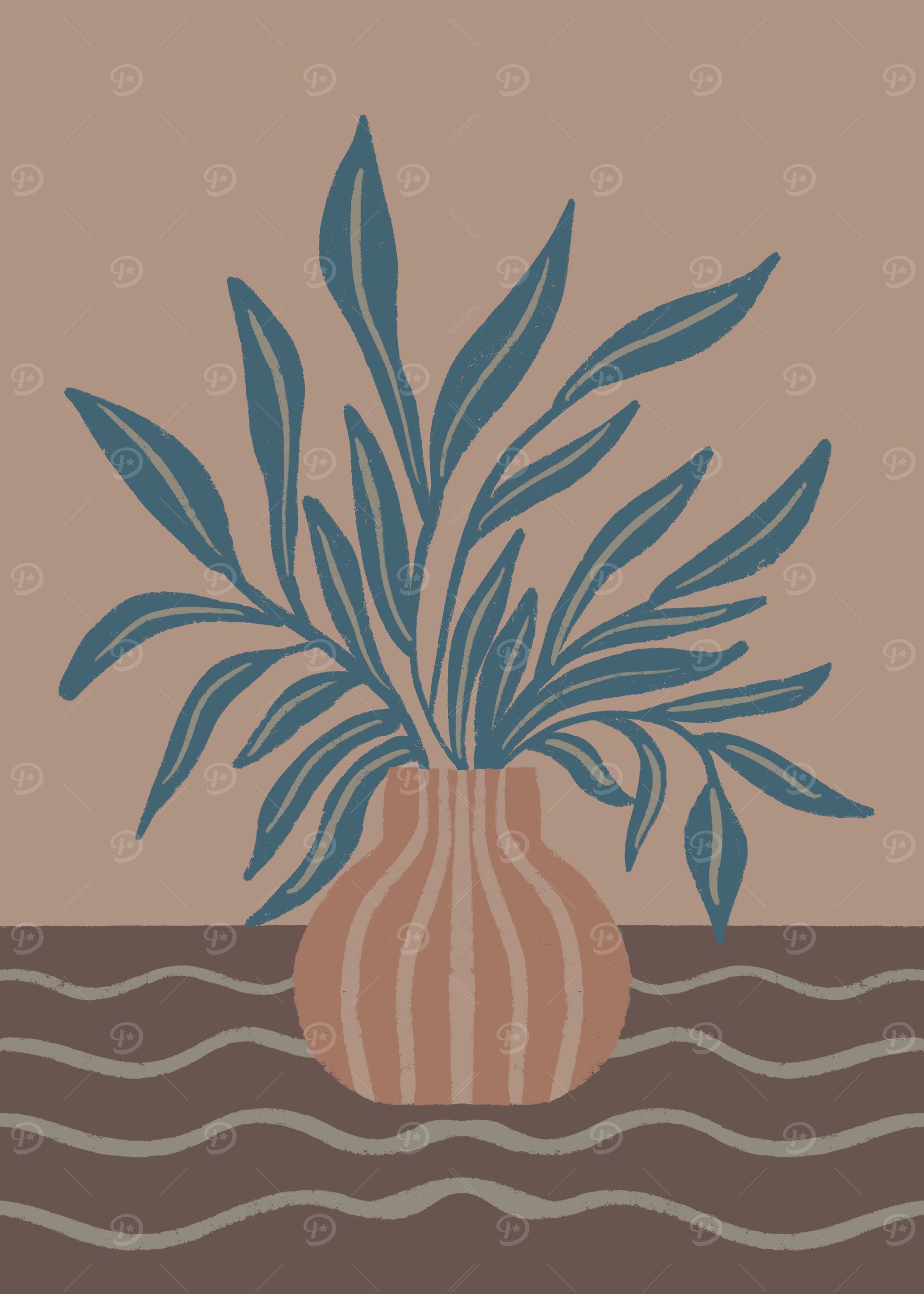 Modern Vase with Tropical Leaves