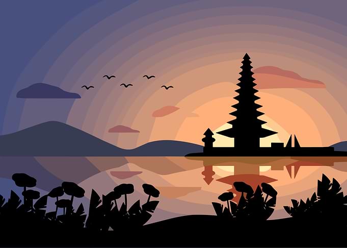 Sunset Temple Silhouette