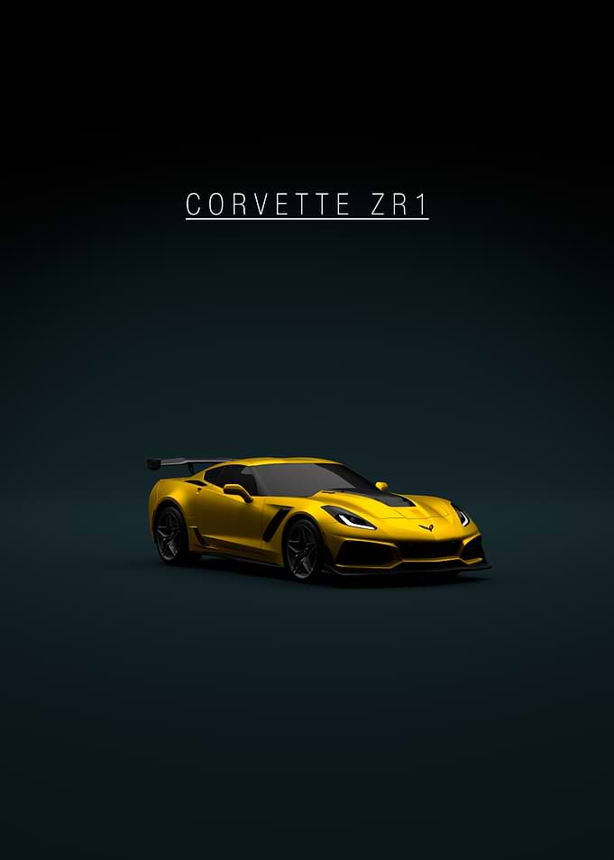 Corvette C7 ZR1 - Yellow Front - Green Bkg
