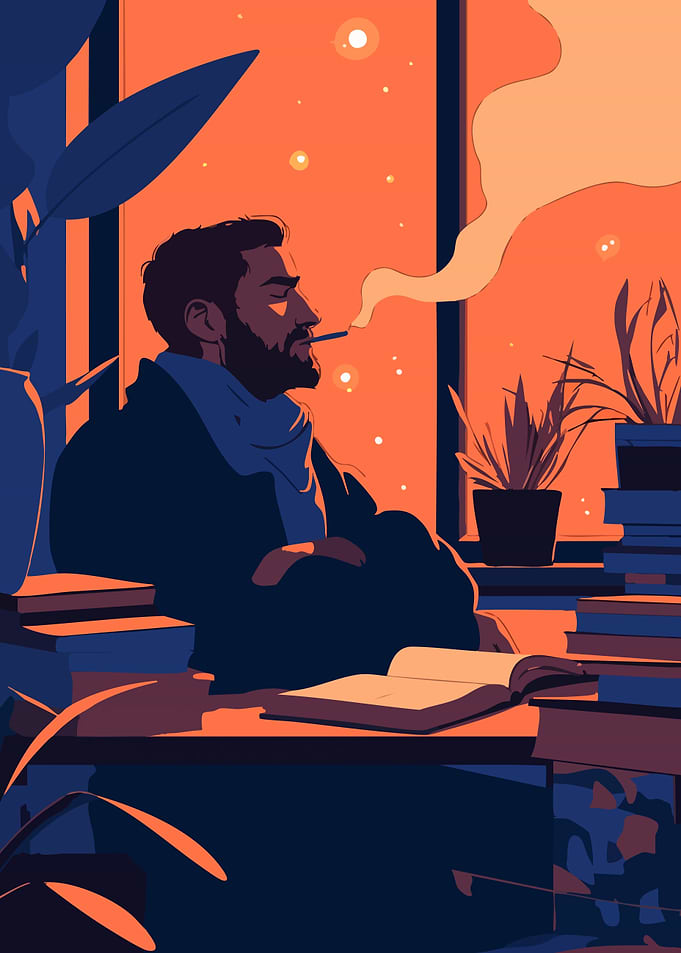 Winter Writer Thinking Minimalist Art Illustration