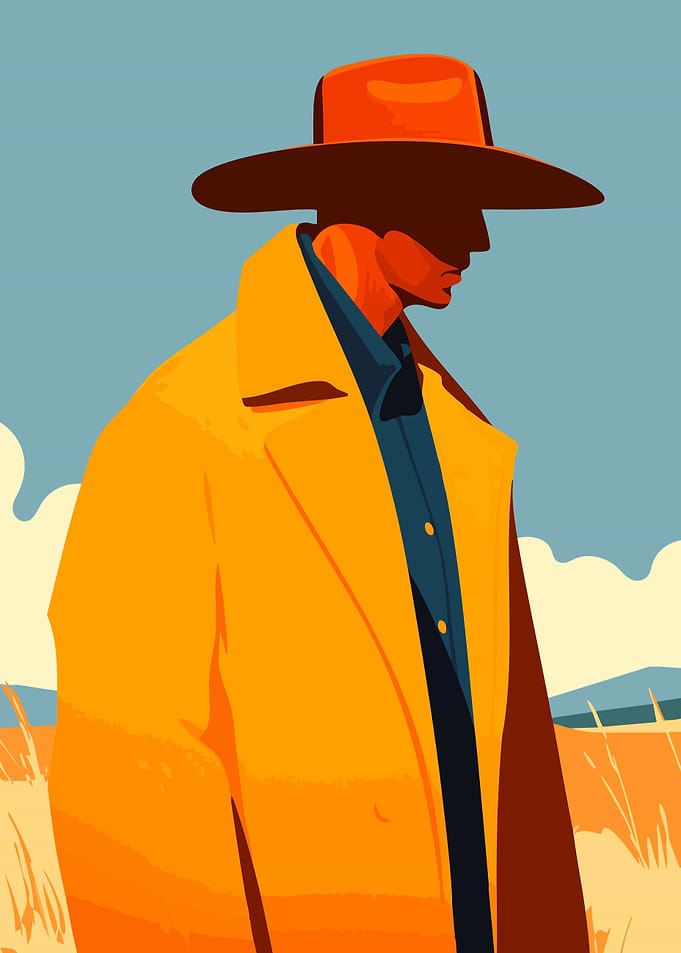 Autumn Cowboy Boho Minimalist Art Illustration