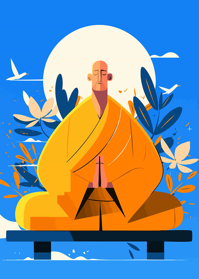 Zen Monk in Meditation Minimalist Art Illustration
