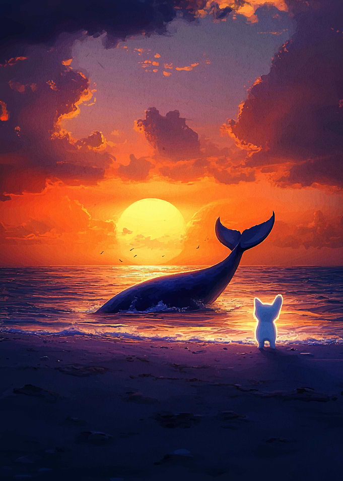 Whale Sunset with Dog
