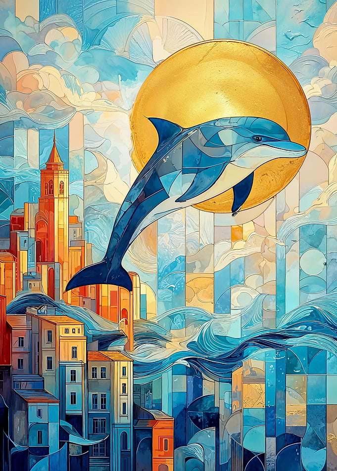 Dolphin Leaping Over City