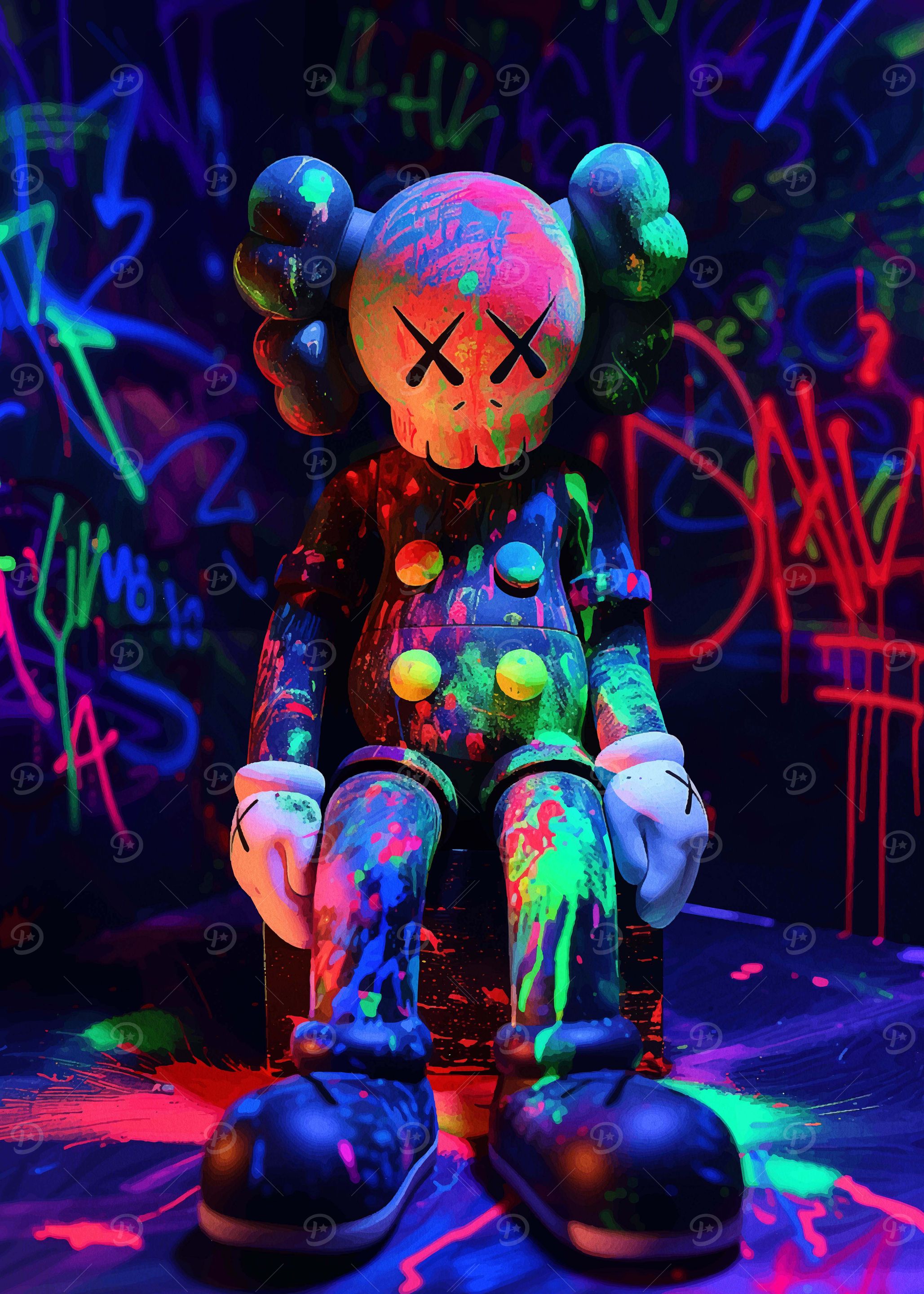 KAWS Figure Neon Graffiti