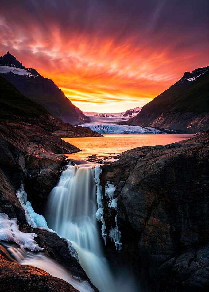 Waterfall Sunset Glacier