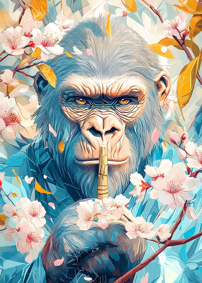 Gorilla with Cherry Blossoms Animal