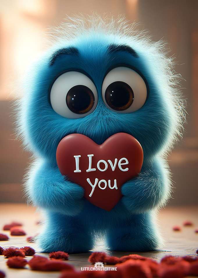 I Love You - Cute Blue Monster with Heart