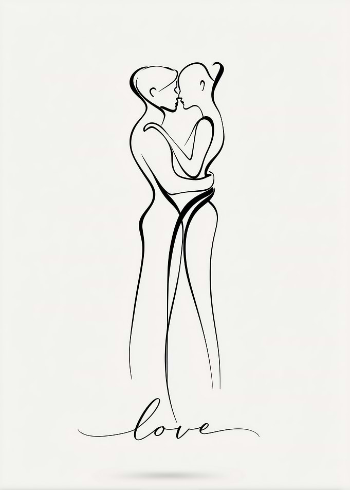 Line Art Couple Embrace